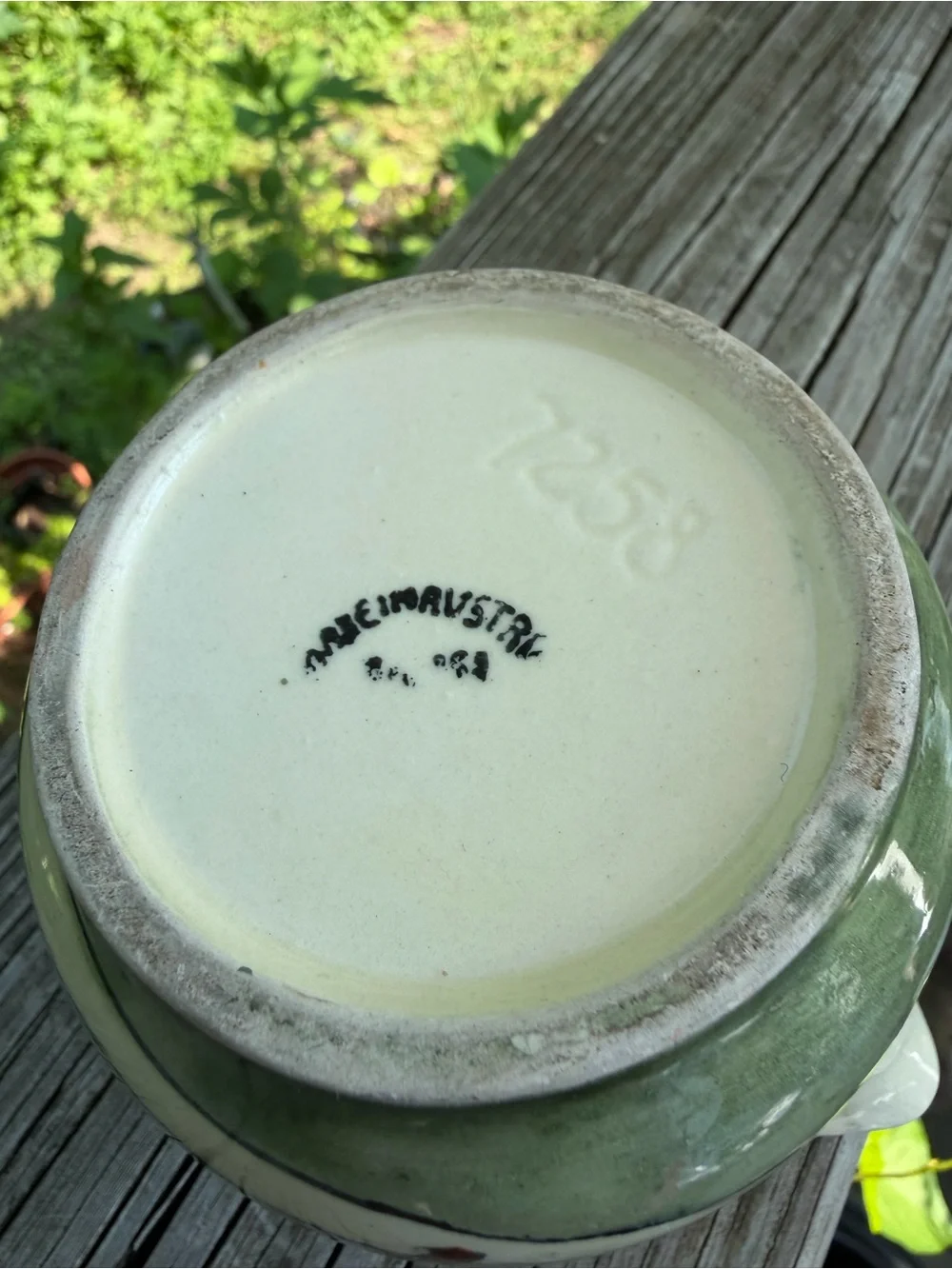 Made in Austria Creamer Woman Chasing Rooster 7258 Sage green And Cream